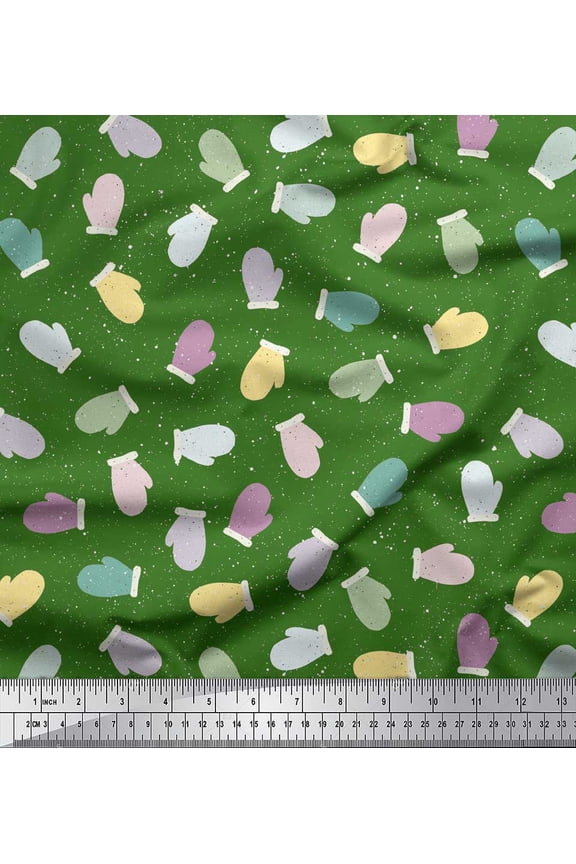 Green Poly Georgette Fabric Gloves Kids Fabric Prints By Yard 52 Inch Wide