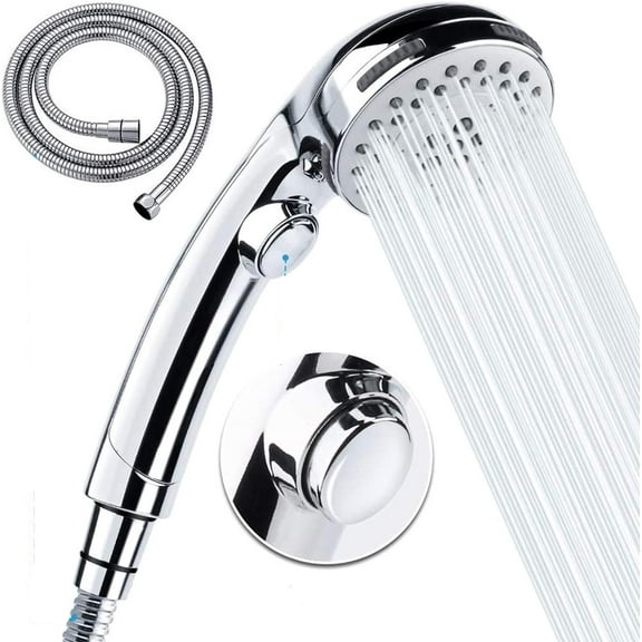 Chrome Finish, Adjustable Angle & Anti-Clog, 6-Setting High Pressure Handheld Shower Head with Ultra Flexible Hose & Easy Installation