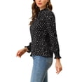 thumbnail image 4 of INSPIRE CHIC Women's Ruffled Mock Neck Smocked Long Sleeve Printed Blouse S Black-Dots, 4 of 8