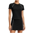 thumbnail image 3 of Sentmoon Ensemble 2 Pcs Jupes pour Femmes Taille Haute Jupes Courtes pour Femmes Douces et Confortables Couleur Unie Manches Courtes Col Ras du Cou Coupe Régulière Jupe de Golf pour Usage Quotidien Décontracté P-2TG, 3 of 7