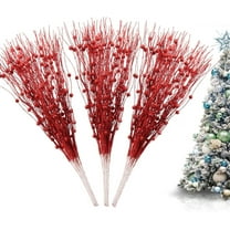 12 Pack Artificial Glitter Berry Stem Ornaments Decorative, NOGIS 17 Inches Christmas Picks Glittery Bead Sticks Branches for Christmas Tree Decor Home Decor (Red)