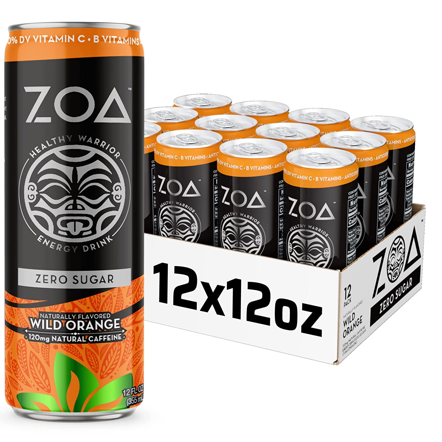 ZOA Energy Drink, Wild Orange 12 Fl Oz Zero Sugar, Vitamins