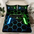 thumbnail image 2 of jejeloiu Game Console Bed Sheets,Gamer Gaming King Sheets,Blue Green Hexagon Sheet Set For Boys,Breathable Bedroom Decorative,4pcs, 2 of 7