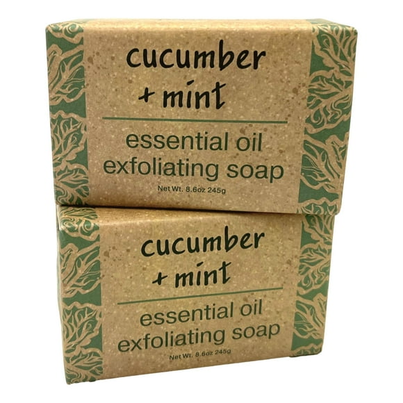 Greenwich Bay Trading Co, Essential Oil Cucumber and Mint Exfoliating Bath Bar Soap, Set of 2, 8.6 Ounces Each