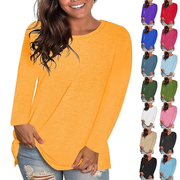 Otvok Womens Plus Size T-Shirt Fashion Solid Loose Long Sleeve Pullover