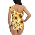 thumbnail image 5 of Rateoe Brown Leaf Pattern Sunflower Pattern Women One Piece Swimsuits Tummy Control One Shoulder Bathing Suits Ruffle Swimwear-Large, 5 of 6