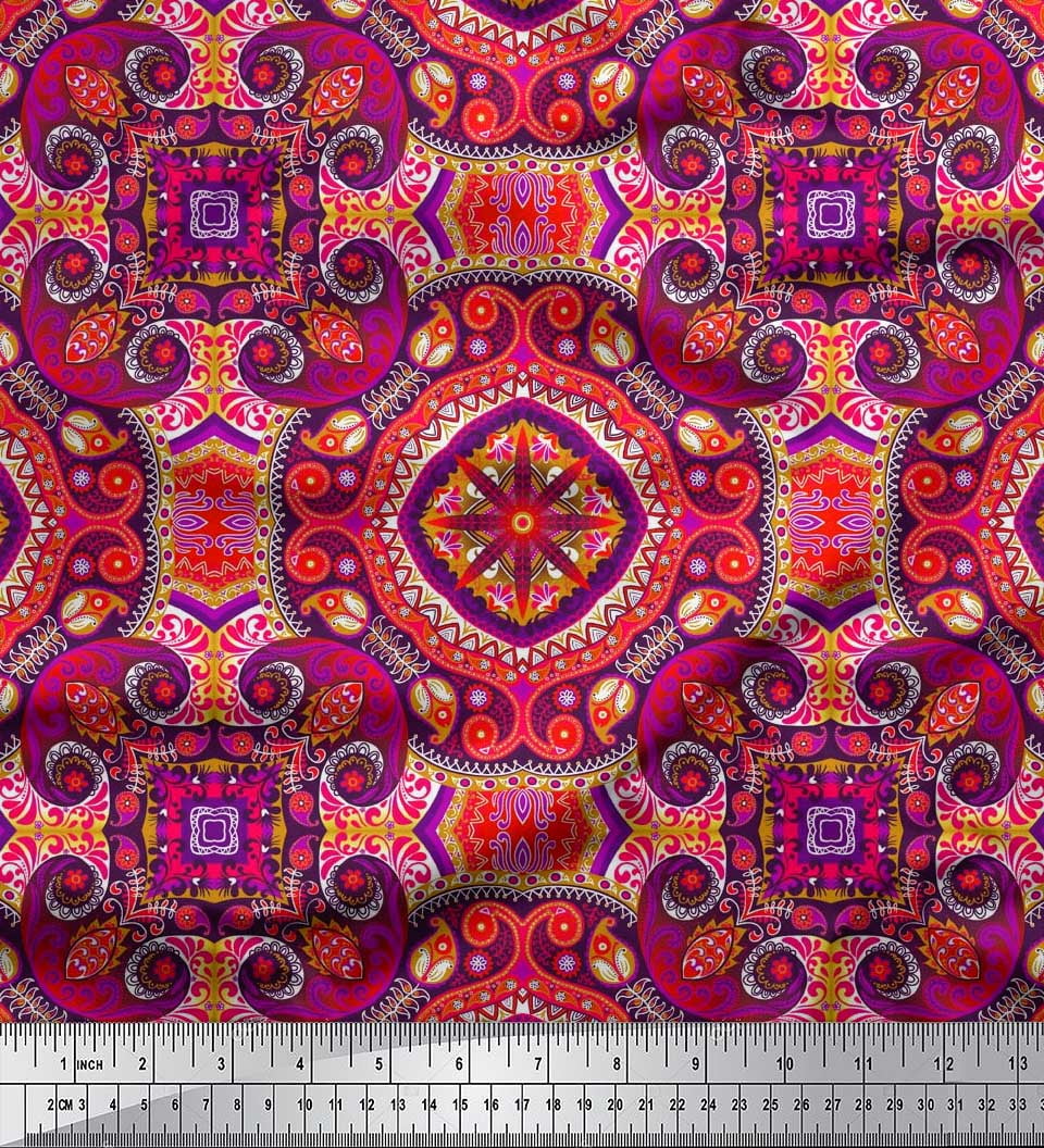 Soimoi Cotton Poplin Fabric Paisley & Mandala Decorative Print