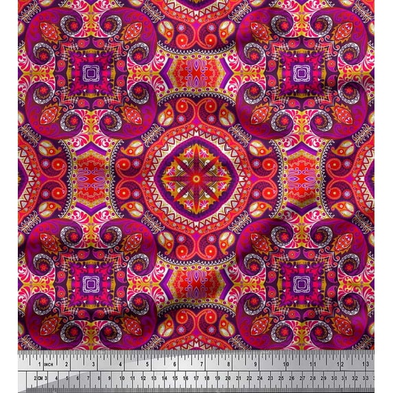 Soimoi Polyester Crepe Fabric Paisley & Mandala Decorative Print Fabric by The Yard 42 Inch Wide