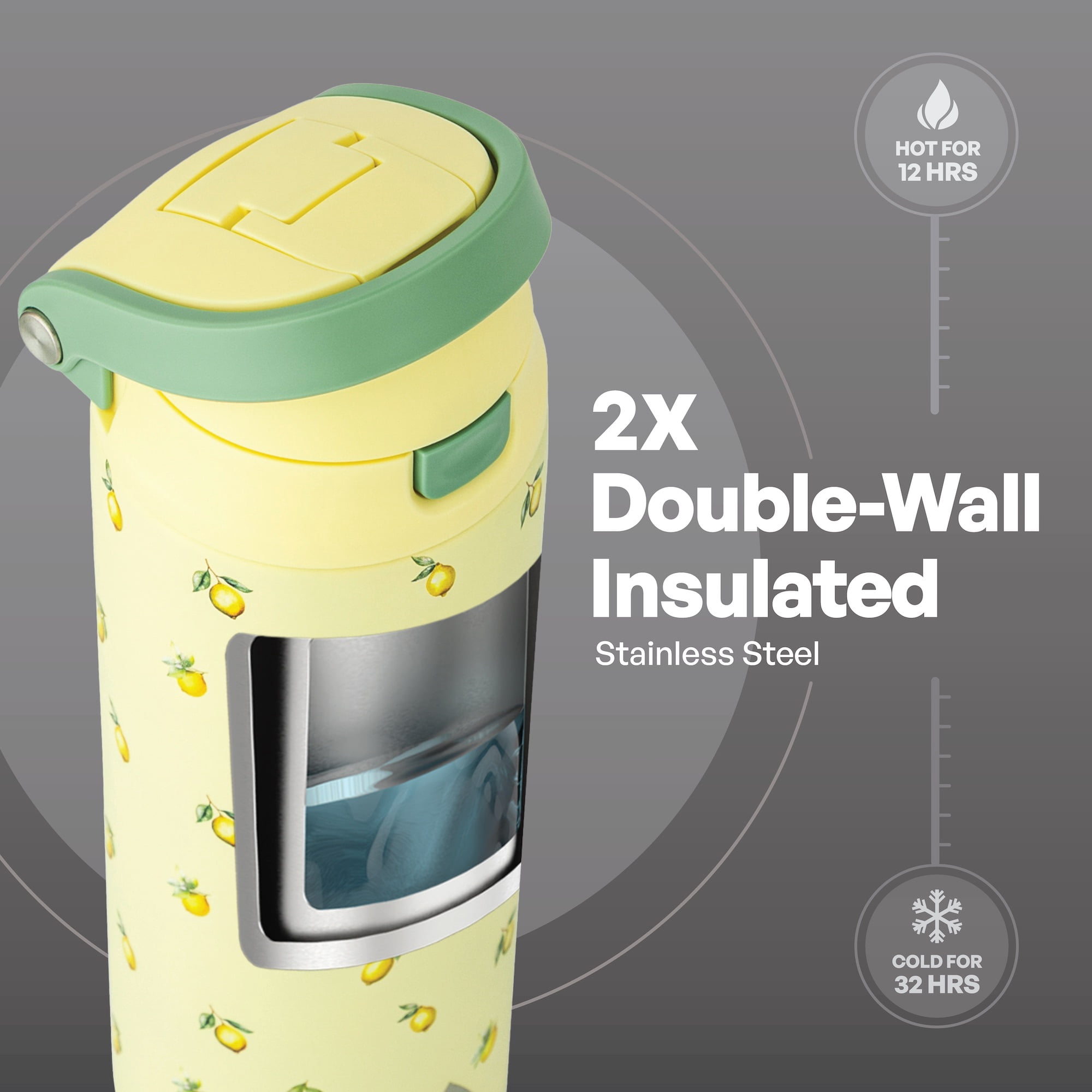 TAL 24oz Stainless Steel 2-in-1 Water Bottle with Straw and Chug Lid, Lemon
