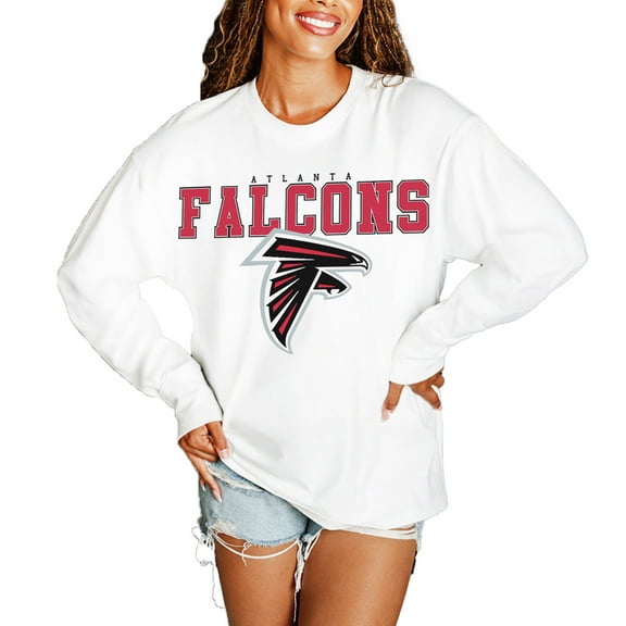 Women's Gameday Couture  White Atlanta Falcons Big Goals Oversized Long Sleeve T-Shirt