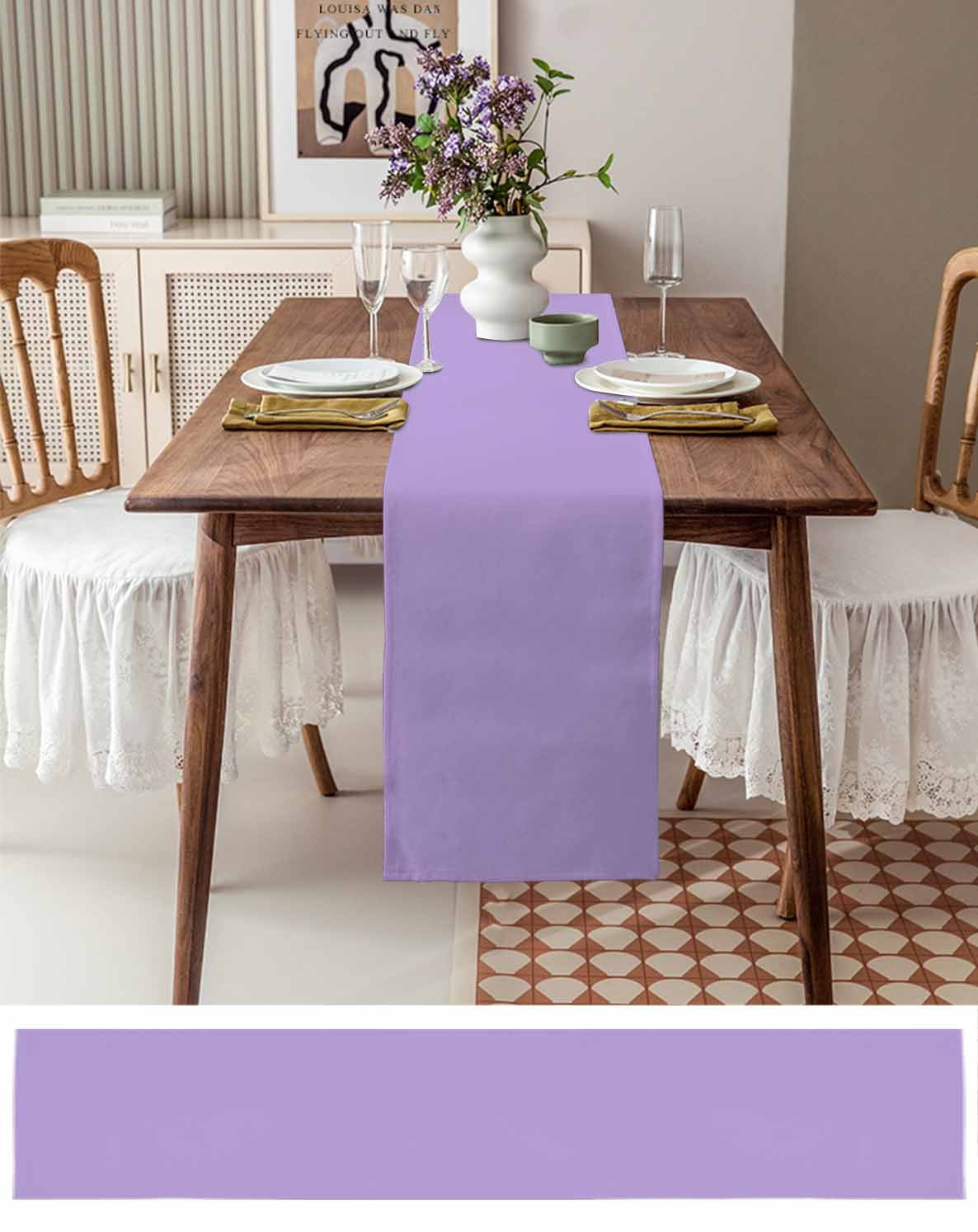 Purple Table Runner Modern Pure Lavender Purple Tablerunners 16 x 72 Inch, Table Decorations Tabletop Scarf for Summer Gathering Holiday Farmhouse Kitchen Dining Decor