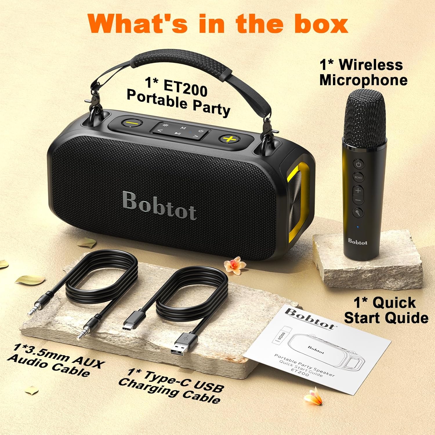 Bobtot Portable Bluetooth Speaker with Wireless Microphones IPX6 Waterproof Karaoke Machine Home Speaker System for Adults Kids Home & Outdoor Party with Handle and RGB