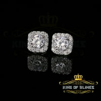 King of Bling's White 3.8ct Cubic Zirconia 925 Sterling Silver Women's & Men's Square Earrings