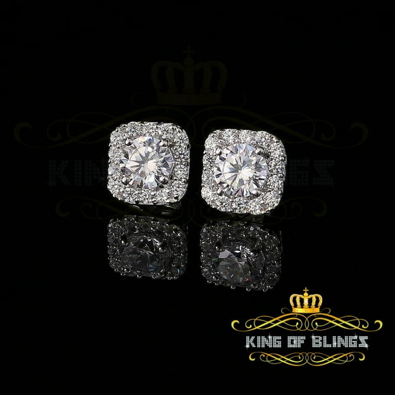 King of Bling's White 3.8ct Cubic Zirconia 925 Sterling Silver Women's & Men's Square Earrings