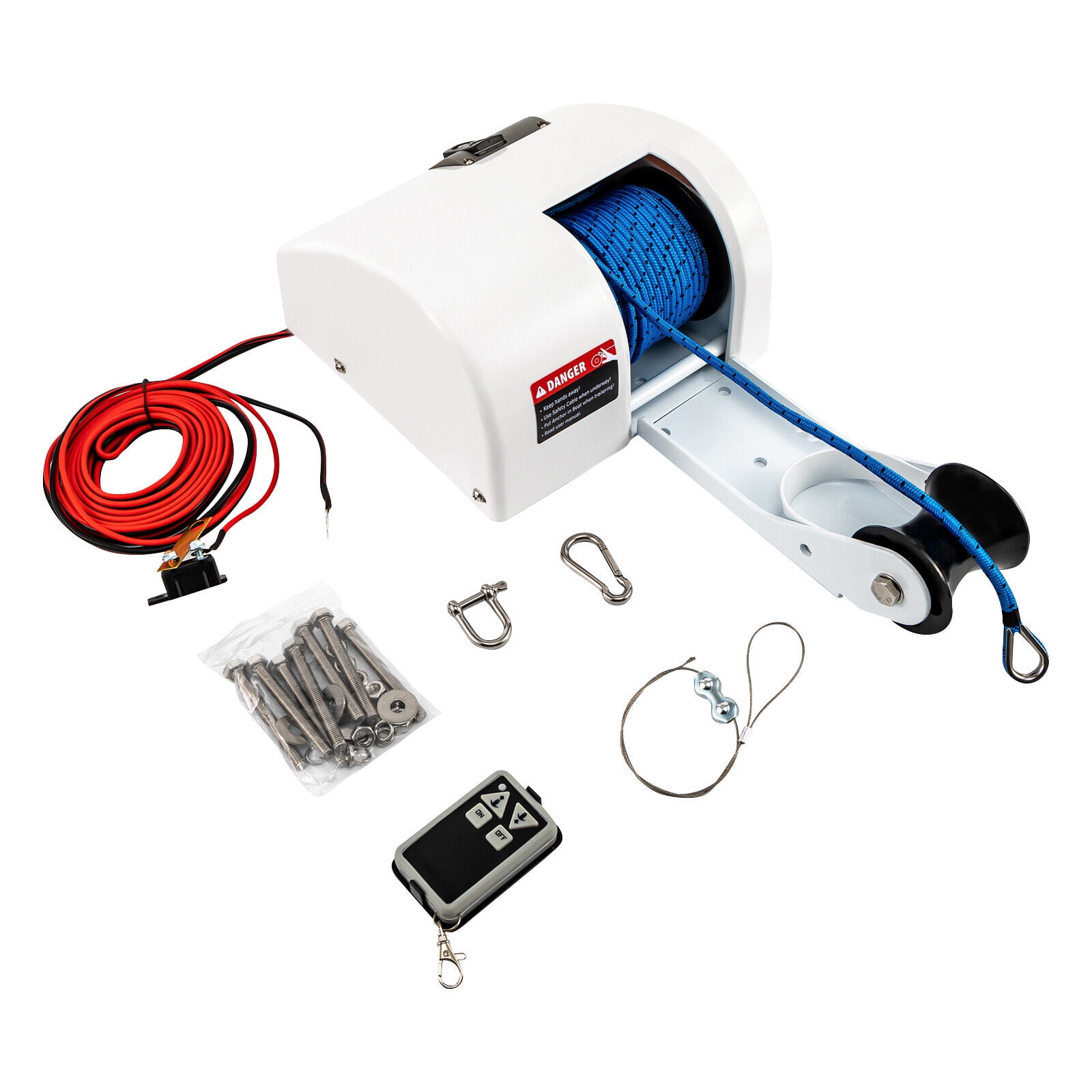 White 12V Boat Electric Windlass Anchor Winch Wireless Remote