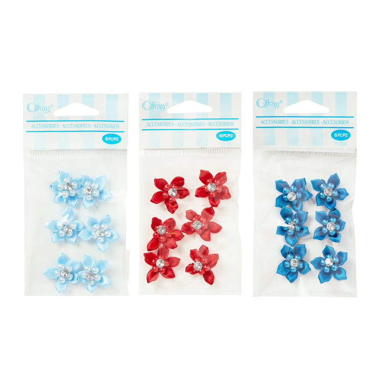 12pc Offray Star Adhesive Gems Craft Accessories 3/4 Red Blue & Silver