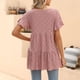 thumbnail image 4 of Camiseta de mujer con cuello redondo, manga corta con volantes, Color puro, holgada, elegante, Jersey de verano, 4 of 6