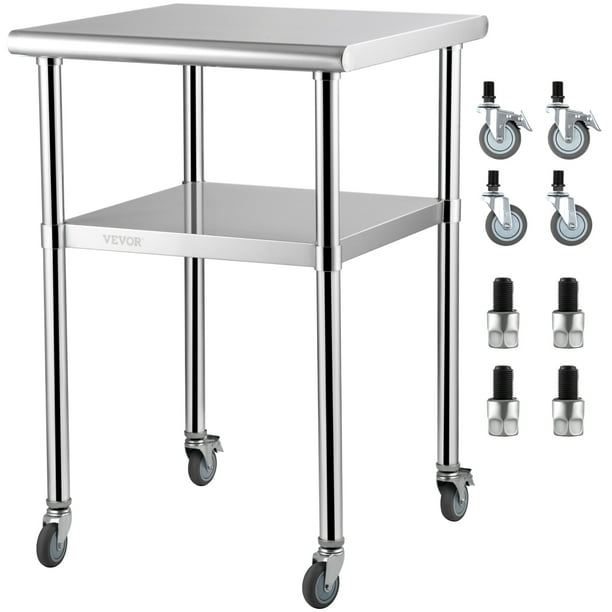 VEVOR Stainless Steel Prep Table, 24 x 24 x 36 inch, 600lbs Load