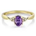 thumbnail image 3 of Gem Stone King 14K Yellow Gold Purple Amethyst and Diamond Engagement Ring for Women | 0.35 Cttw | Oval 6X4MM | Gemstone Birthstone | Available in Size 5, 6, 7, 8, 9, 3 of 5