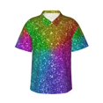 thumbnail image 1 of Fotbe Colorful Glitter Camisa Hawaiana para Hombre Unisex – Camisa Casual de Verano con Botones de Manga Corta de Algodón y Lino,Large, 1 of 7