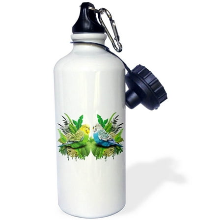 

3dRose Two Budgies Parakeets Sitting in Love in the Bush Jungle - Straw Water Bottle 21-ounce