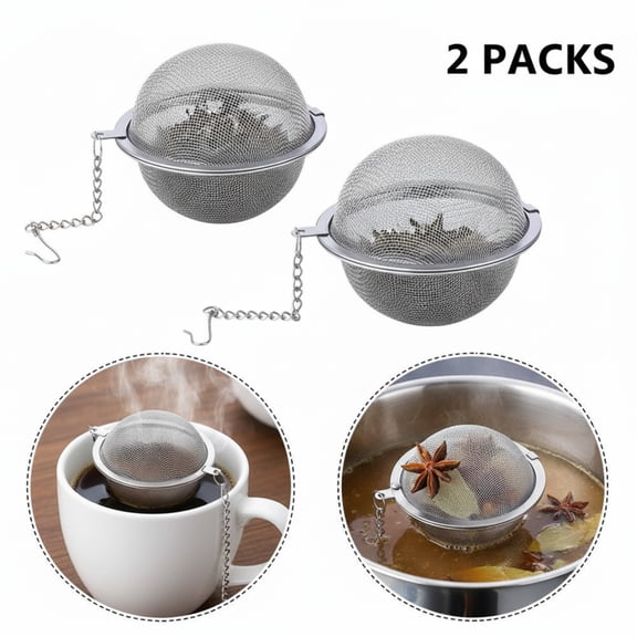 SharkTRUE 2-Pack Stainless Steel Mesh Tea Ball Infusers – Ultra-Fine Loose Leaf Tea Strainers with Extension Chains for Brewing