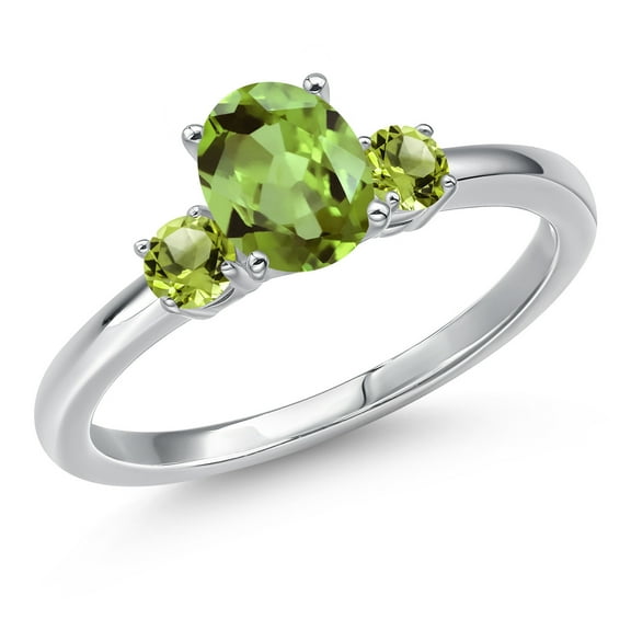 Gem Stone King 14K White Gold Green Peridot Engagement Ring for Women | 1.14 Cttw | Oval 7X5MM | Gemstone August Birthstone | Size 9