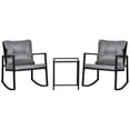 thumbnail image 1 of Outsunny Wicker Rocking Bistro Set w/ Coffee Table Rocking Chairs Gray, 1 of 10