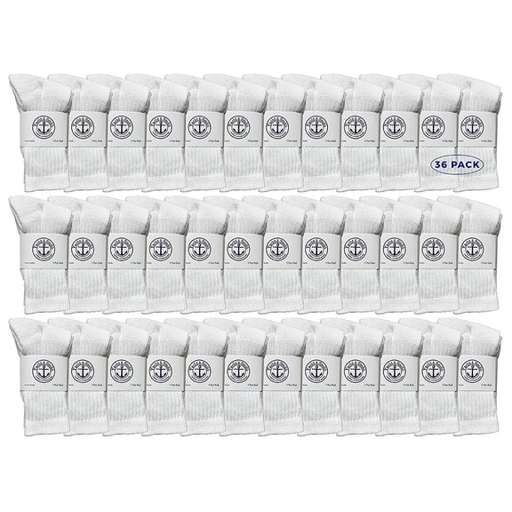 36 Pairs Of Yacht & Smith Wholesale Kids Crew Socks, Childrens Cotton Casual Crew Socks Size 4-6 (White)