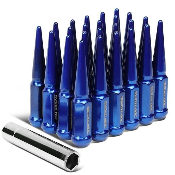 DNA Motoring LN-ZTL-9056-BL For 99+ Acura Chevy Ford Jeep Honda Blue Steel M14 x 1.5 24 Pcs 112mm Tall Conical Seat Wheels Cloes End Lug Nut Set w/Adapter