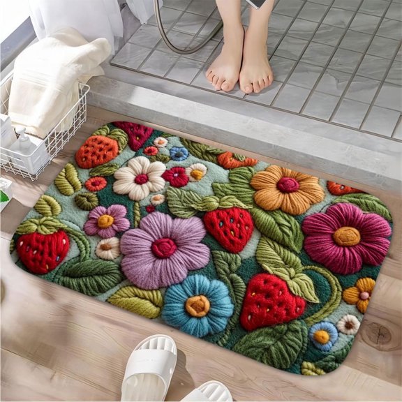 1pc Yarn Embroidery with Flowers Absorbent Non-Slip Bathroom Thickened Flannel Rug Decor,Soft,Quick Drying,Suitable For Indoor/outdoor Use,Bathrooms,Bedrooms,Kitchens,Terrace,Laundry Rooms,16"x24"