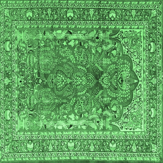 Ahgly Company Indoor Square Persian Emerald Green Traditional Area Rugs, 8' Square