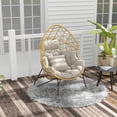 thumbnail image 4 of Grand Patio Outdoor & Indoor Wicker Oversized Egg Chair Set of 2 with Cushions Heavy Duty Steel Frame Egg Chair w/ Stand for Outside, Porch, Backyard, Tan, 4 of 8