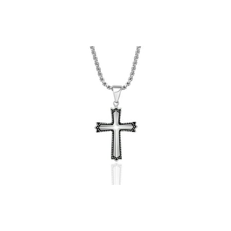 Oxidized Beaded Men's Cross on a Thick Round Box Chain with a Lobster Clasp