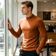 thumbnail image 6 of Nestiefly Mens Thermal Long Sleeve Undershirt Base Layer Long Shirts | Warm Lightweight Soft Fleece Lined Crew Beck Shirts Workout Top Saffron 3XL, 6 of 8