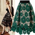 thumbnail image 5 of Joernso Women Skirt High Elastic Waist Hollow Out Floral Lace A-line Big Swing Double-layered Mid-calf Length Lady Commute Party Midi Skirt, 5 of 7