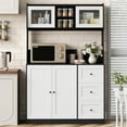 thumbnail image 2 of Home Kitchen Pantry Cabinet with Microwave Stand, Freestanding Kitchen Hutch Cabinet with Storage Drawers, Tall Food Pantry Storage Cabinet with Glass Doors for Dining Room, Living Room, 2 of 8