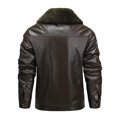 thumbnail image 2 of ZUKMRJPC Men's Faux Leather Jackets Full Zip Lapel Vintage Solid Color Bomber Jacket Winter Warm Fleece Lined Coats with Pockets, 2 of 7