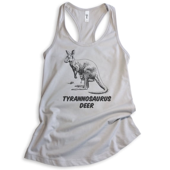 Tyrannosaurus Deer Tank Top, Ladies Racerback Tank Top, Kangaroo Tank, Roo Tank, Silver Gray, XX-Large