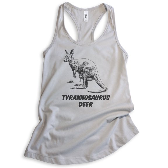 Tyrannosaurus Deer Tank Top, Ladies Racerback Tank Top, Kangaroo Tank, Roo Tank, Silver Gray, Small