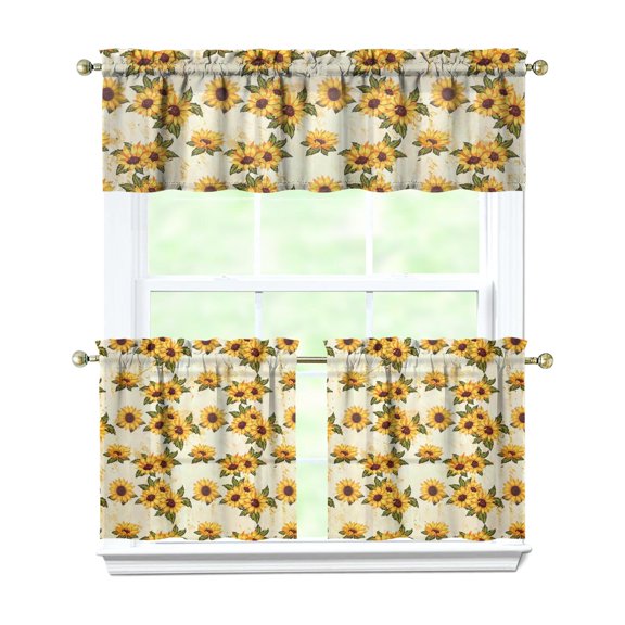 Bohemian Floral Kitchen Curtains 24 Inch - 3 Panel Vintage Farmhouse Set with Wildflowers & Butterflies, Rod Pocket Window Treatment for Rustic Decor