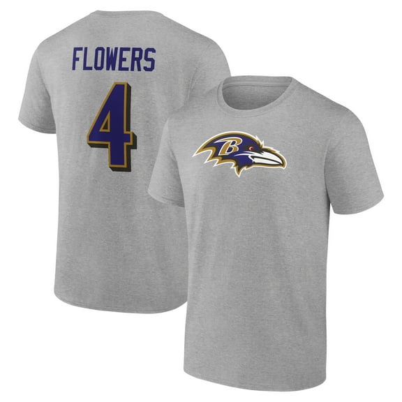 Men's Zay Flowers Gray Baltimore Ravens Icon Player Name & Number T-Shirt