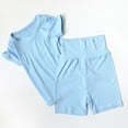 thumbnail image 3 of CYRBOKO Baby Girls Outfit Sets, Short Sleeve 2 Pieces Solid Color T Shirts with Shorts Sets Sky Blue Size 6-12 Months, 3 of 5