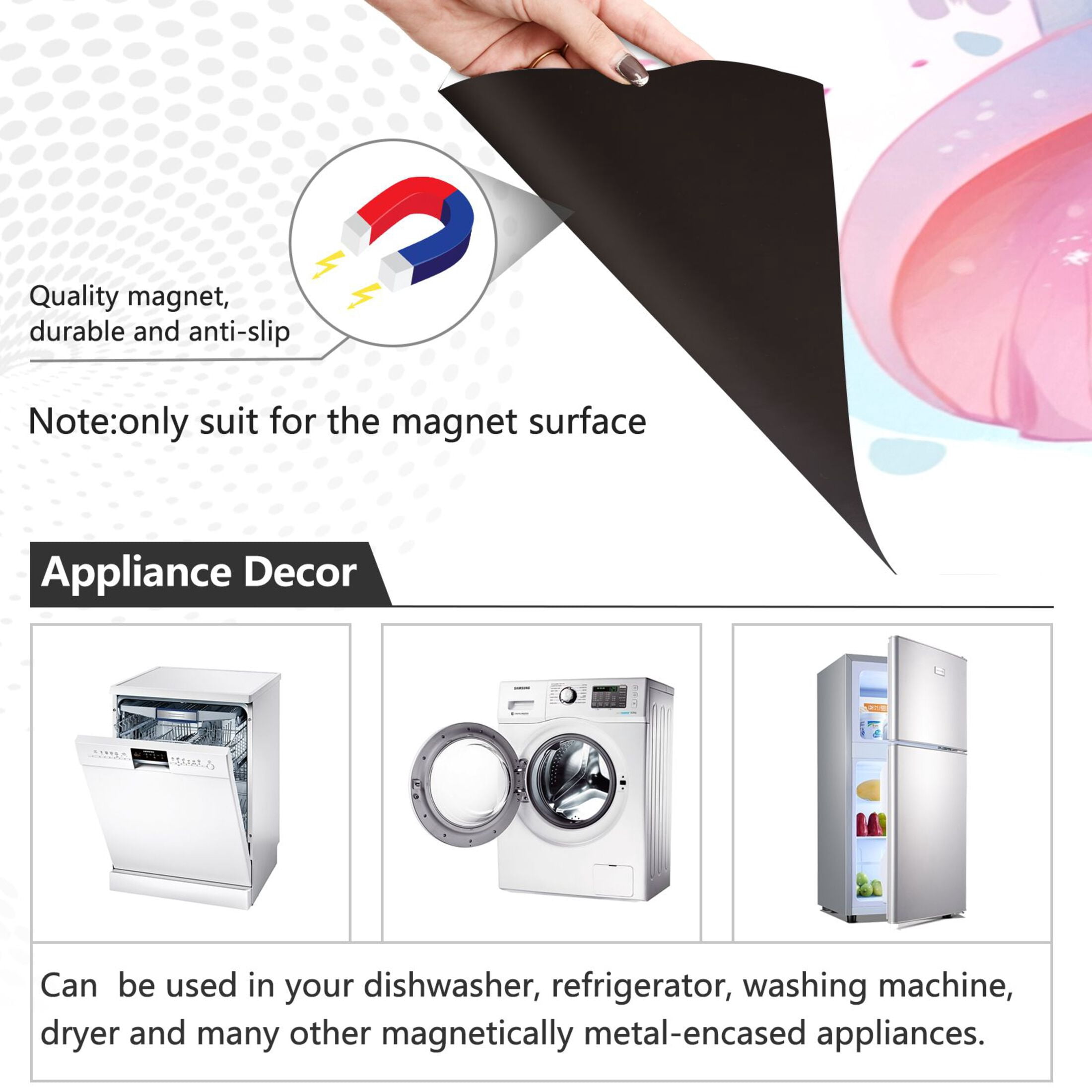 Dishwasher Magnetic Sticker 23x26 Inch Refrigerator Magnetic Sticker Washing Machine Magnetic Sticker Kitchen Panel Magnetic Sticker Home Decor Pink Blue Image