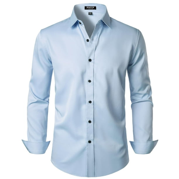 Camisa Manga Larga Hombre Tencel Elástica - Sin Arrugas, Corte Regular - Azul Marino Y Más Colores