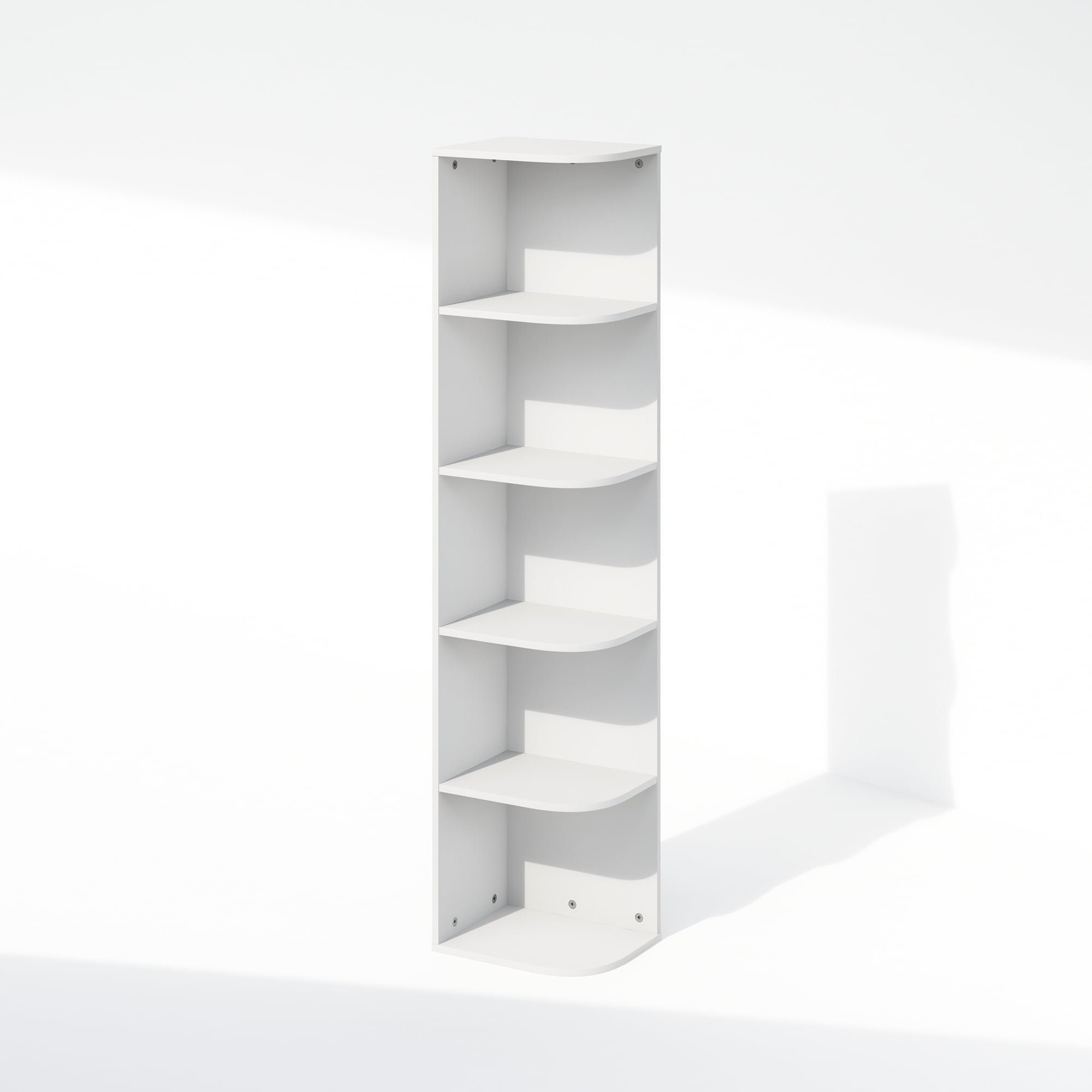 Furinno Reed 5-Tier Space Saving Corner Storage Display Shelf, Bookshelf, White