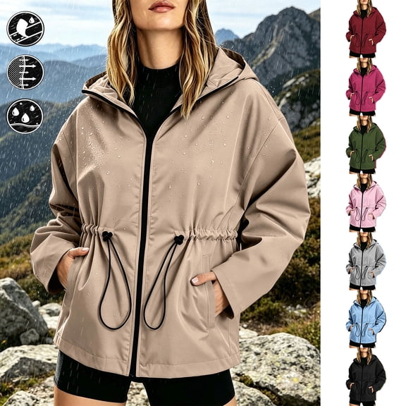 AnuYalue Womens Rain Jacket with Hood Outdoor Waterproof Raincoat Hiking Running Rain Jackets Full Zip Up Hooded Raincoats