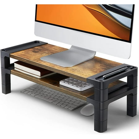 HUANUO Monitor Stand Computer Riser, Monitor Stand for Desk with Adjustable Height and 2 Platforms, Ergonomic Computer Riser, Monitor Riser for Laptops and Monitors C23