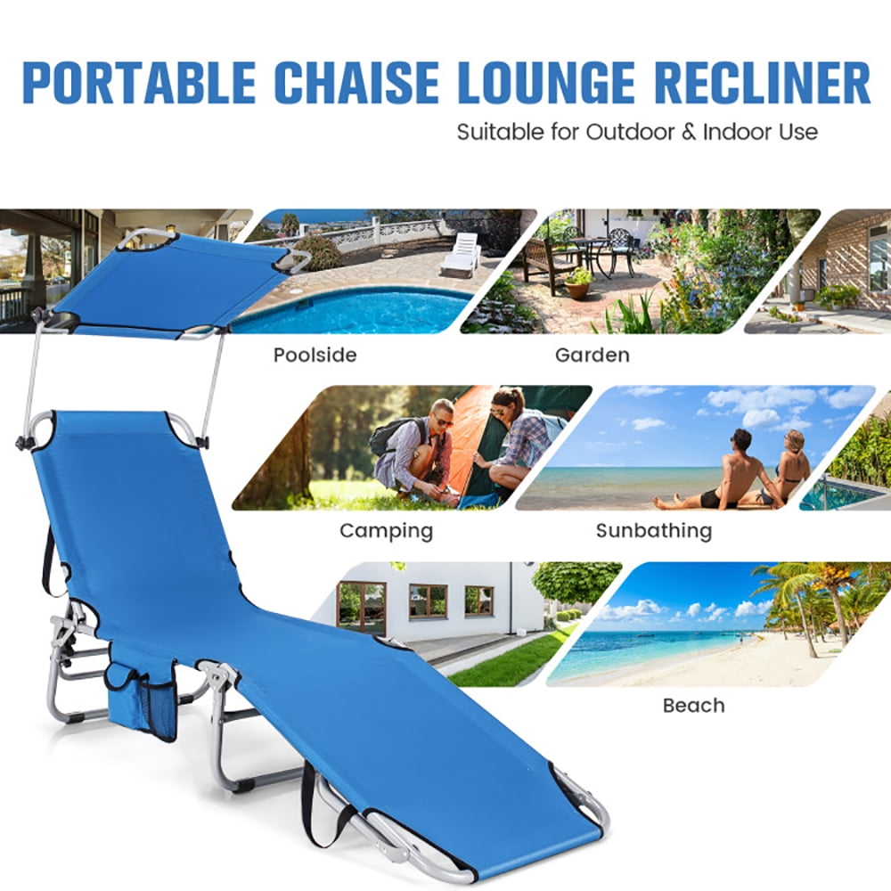 Aimee Lii Adjustable Outdoor Beach Patio Pool Recliner with Sun Shade, Patio Loungers, Navy Aimee Lii Adjustable Outdoor Beach Patio Pool Recliner with Sun Shade, Patio Loungers, Navy
