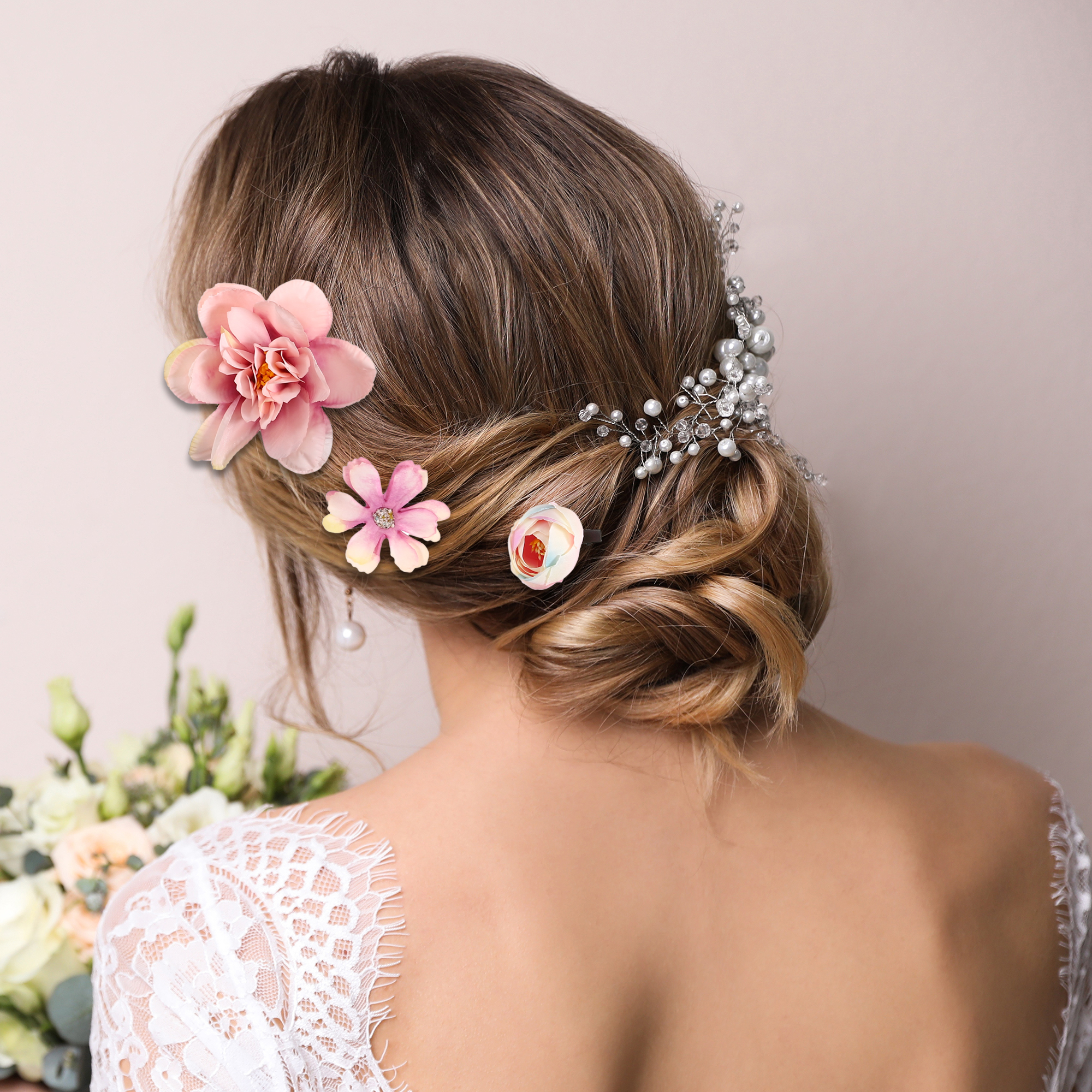 Unique Bargains 21Pcs Flower Hair Clips Flower Hair Barrettes Fake Flowers